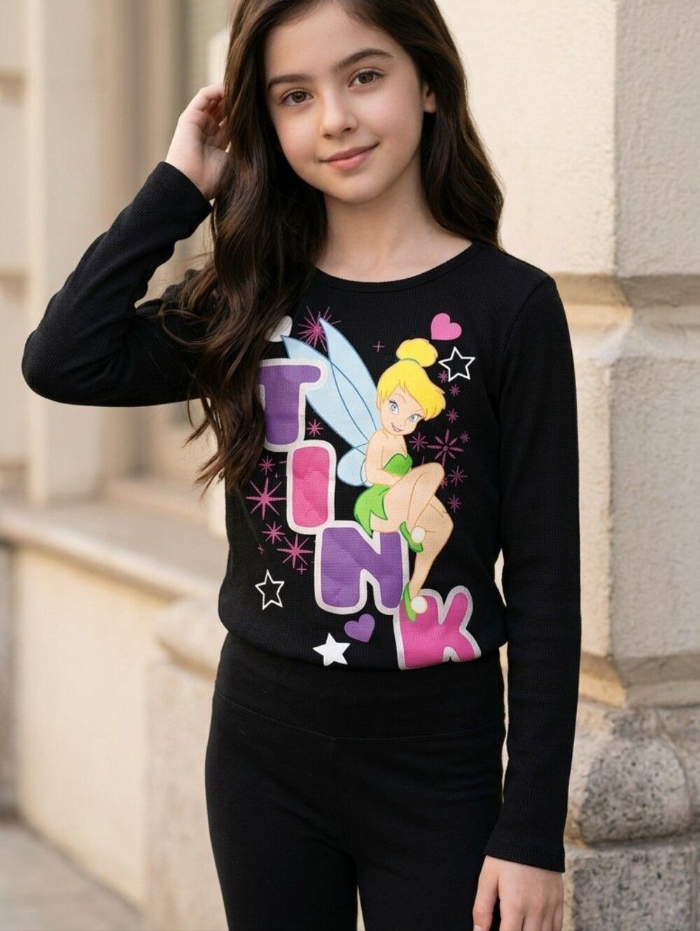 Disney Tinker Bell Thermal Shirt Girls 10 12 Fairy Long Sleeve Tee Everyday Cool